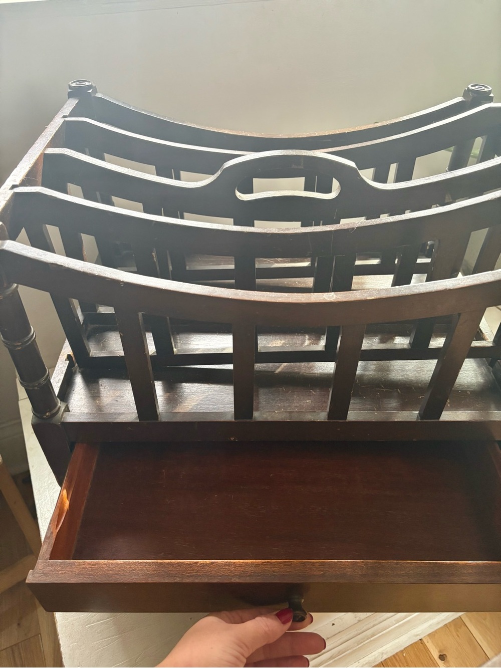 Mahogany Canterbury-Style Magazine Rack - Picture 6 of 8